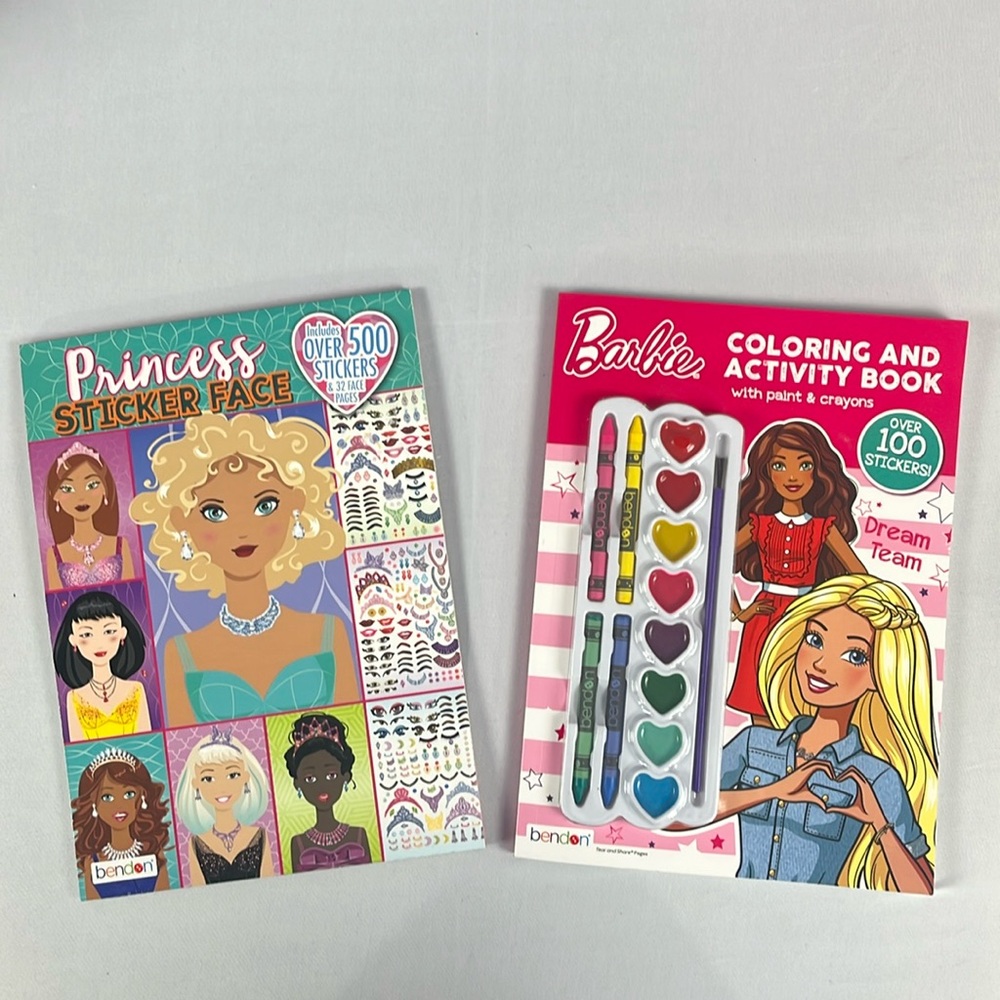 Barbie coloring and activity book & Princess sticker face book. NWT
